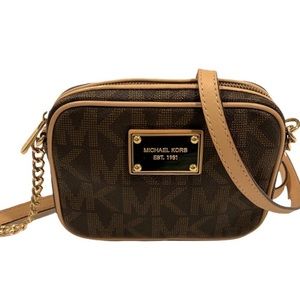 Michael Kors Jet East West Small Brown Logo Monogram Crossbody